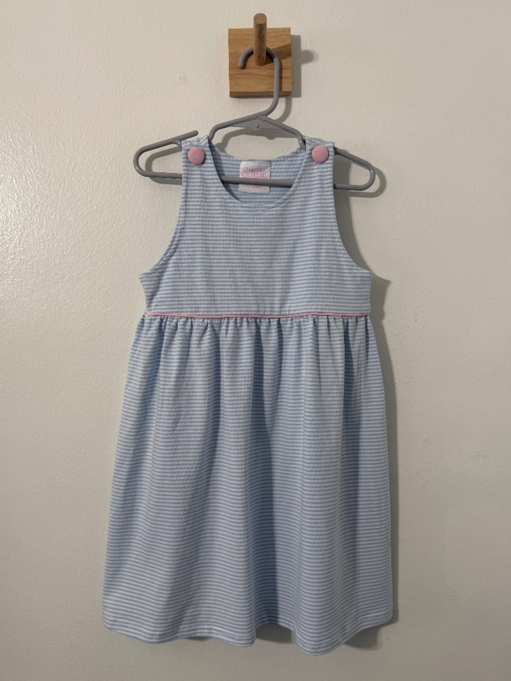 Stitch Fish Blue Striped Dress Pink Button Straps Sz 4T Casual School